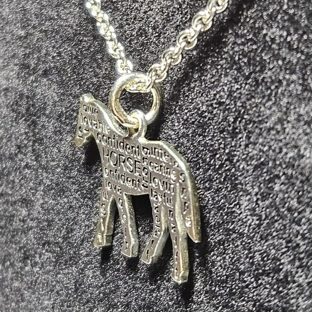 Horse Charm Pendant Silver Tone Pony Colt Equine Traits Confident Lovable 18" - Picture 5 of 14